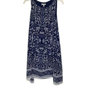 Max Studio Navy White Floral Damask Sleeveless Shift Dress Small Vacation NWT